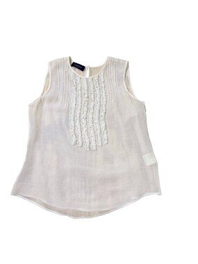 Piazza Sempione Women’s Ivory Sheer Ruffle Silk Blend Sleeveless Blouse IT 42